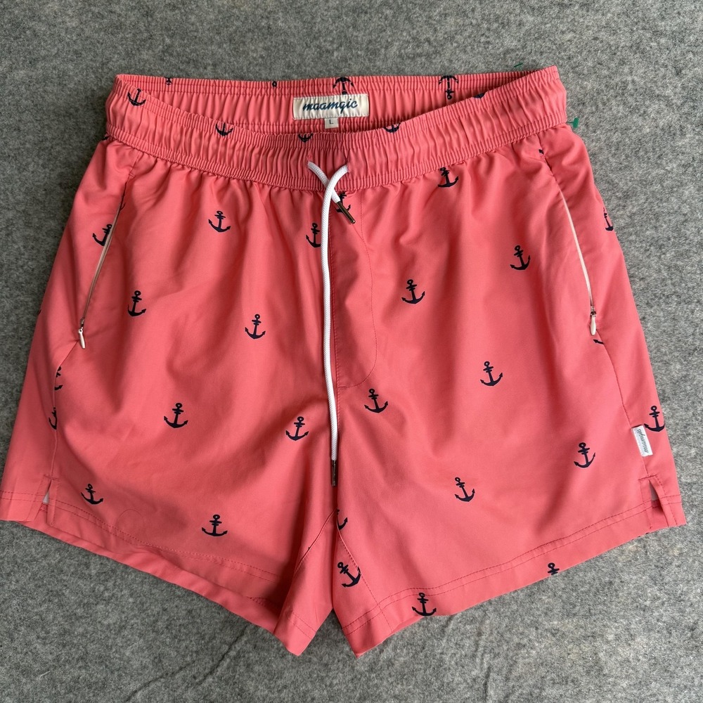 Maamgic Swim Trunks Shorts Mens Large Coral Anchors Quick Dry Lined Nautical